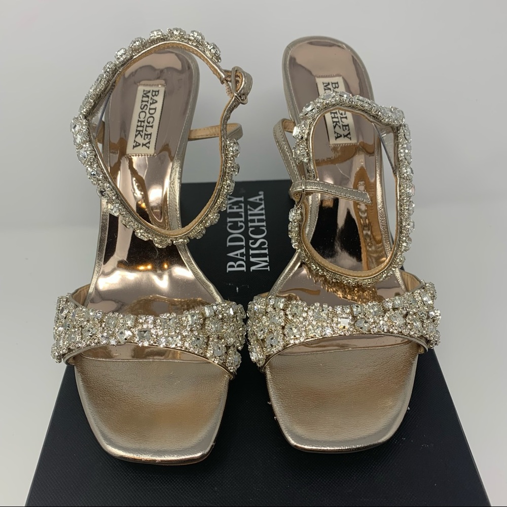 Badgley Mischka Rose Gold Crystal Embellished Heels - Picture 4 of 10